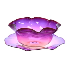 Finger Bowl & Underplate, Unmarked Webb Alexandrite Art Glass