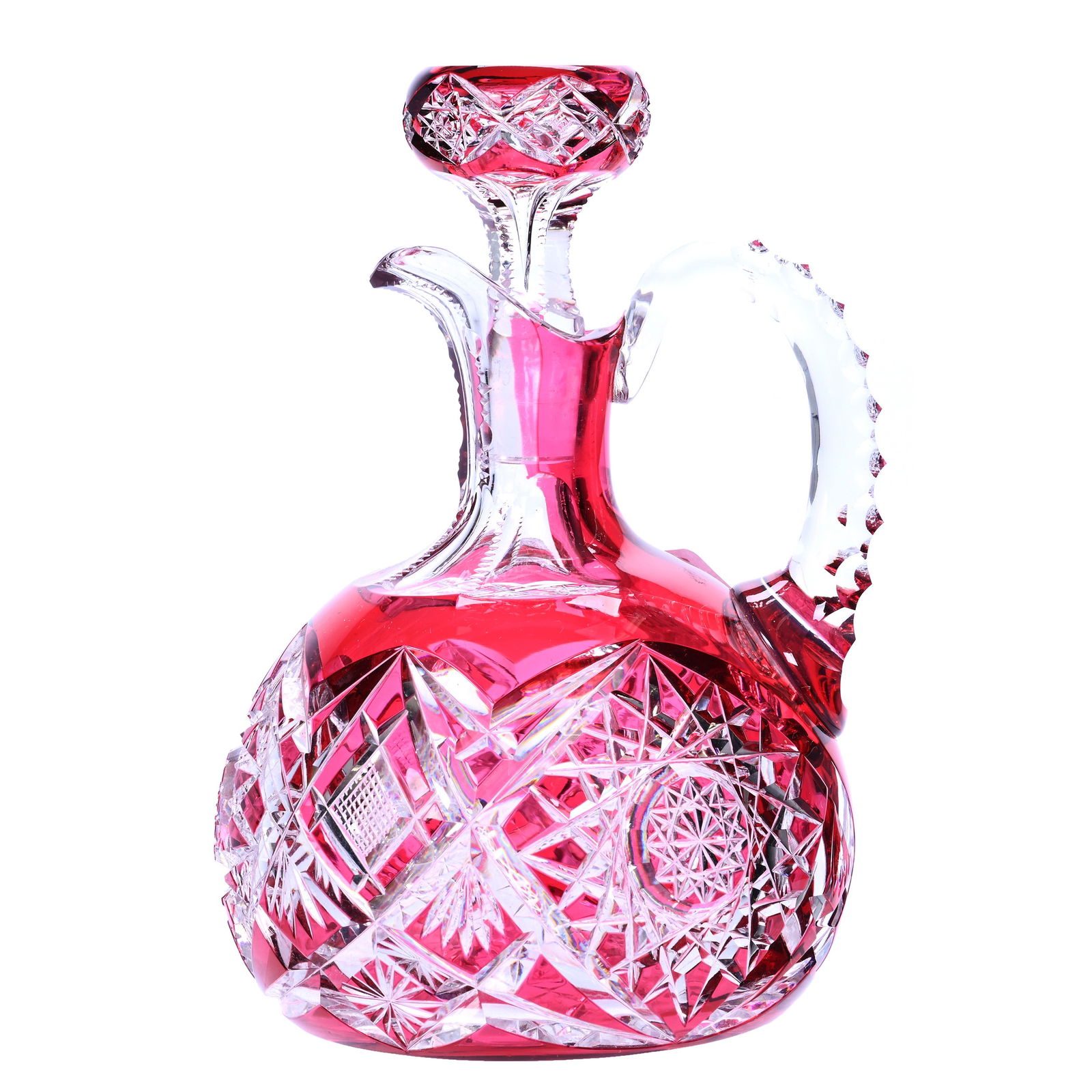 Ship's Decanter, BPCG, Cranberry Cut To Clear (1 of 3)