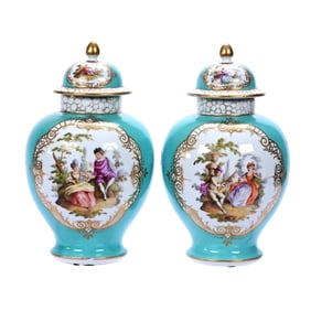Pair Covered Jars Marked Helena Wolfsohn Of Dresden (Meissen Style), Circa 1880