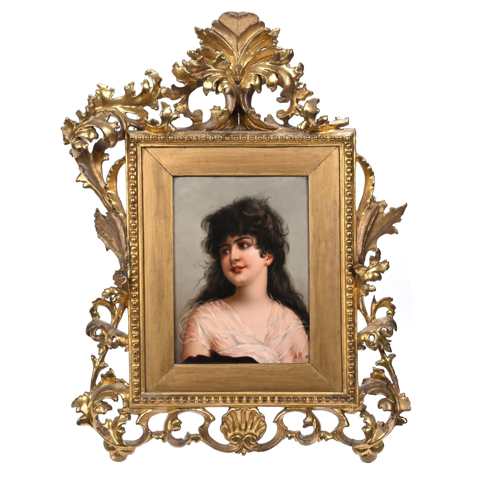 Unmarked Dresden Porcelain Plaque, Hand Painted Portrait Of Young Woman (1 of 9)