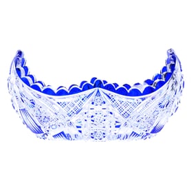 Oval Canoe Shaped Bowl, BPCG, Blue Cut To Clear By Val St. Lambert