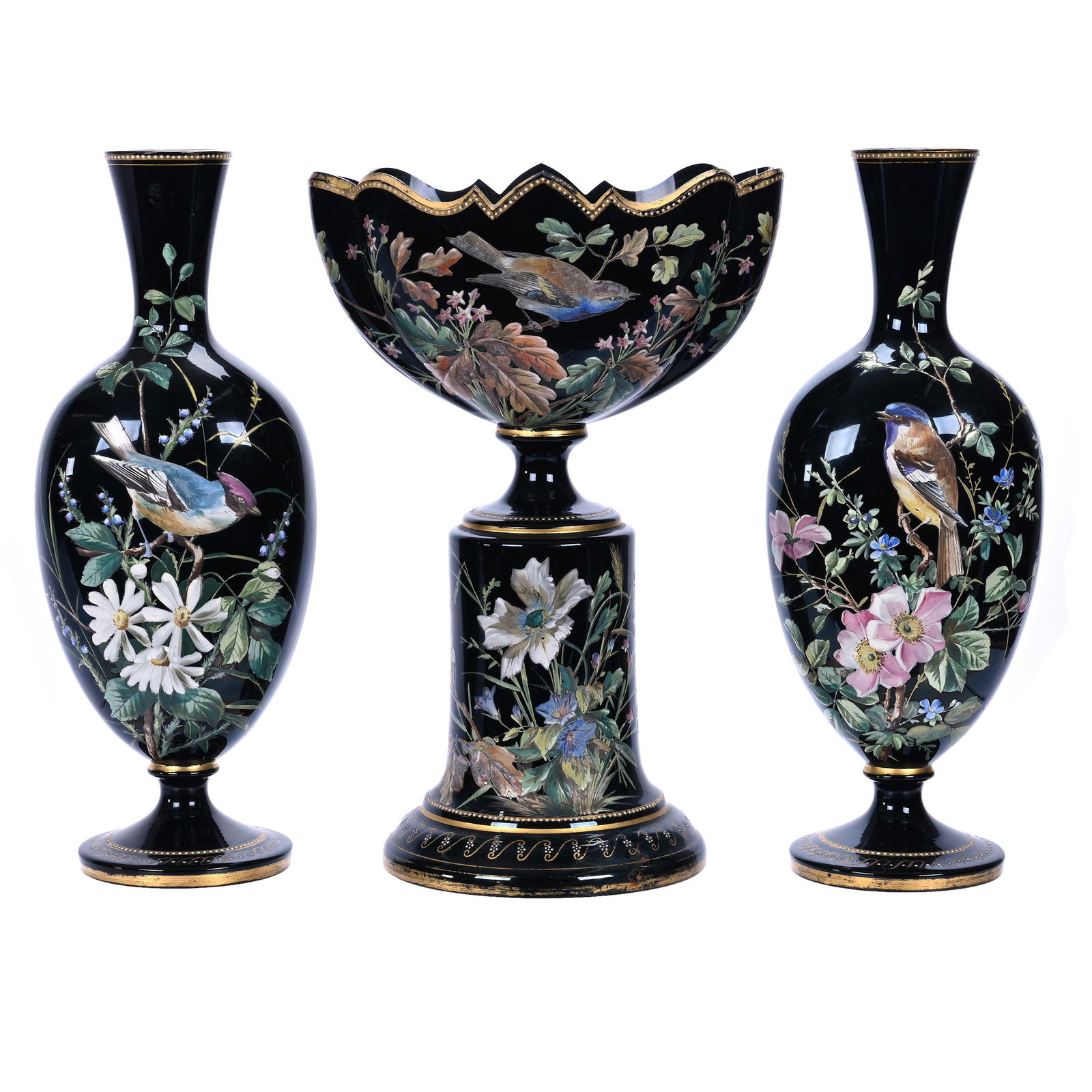 Console Set, Three Piece, Black Amethyst Art Glass (1 of 3)