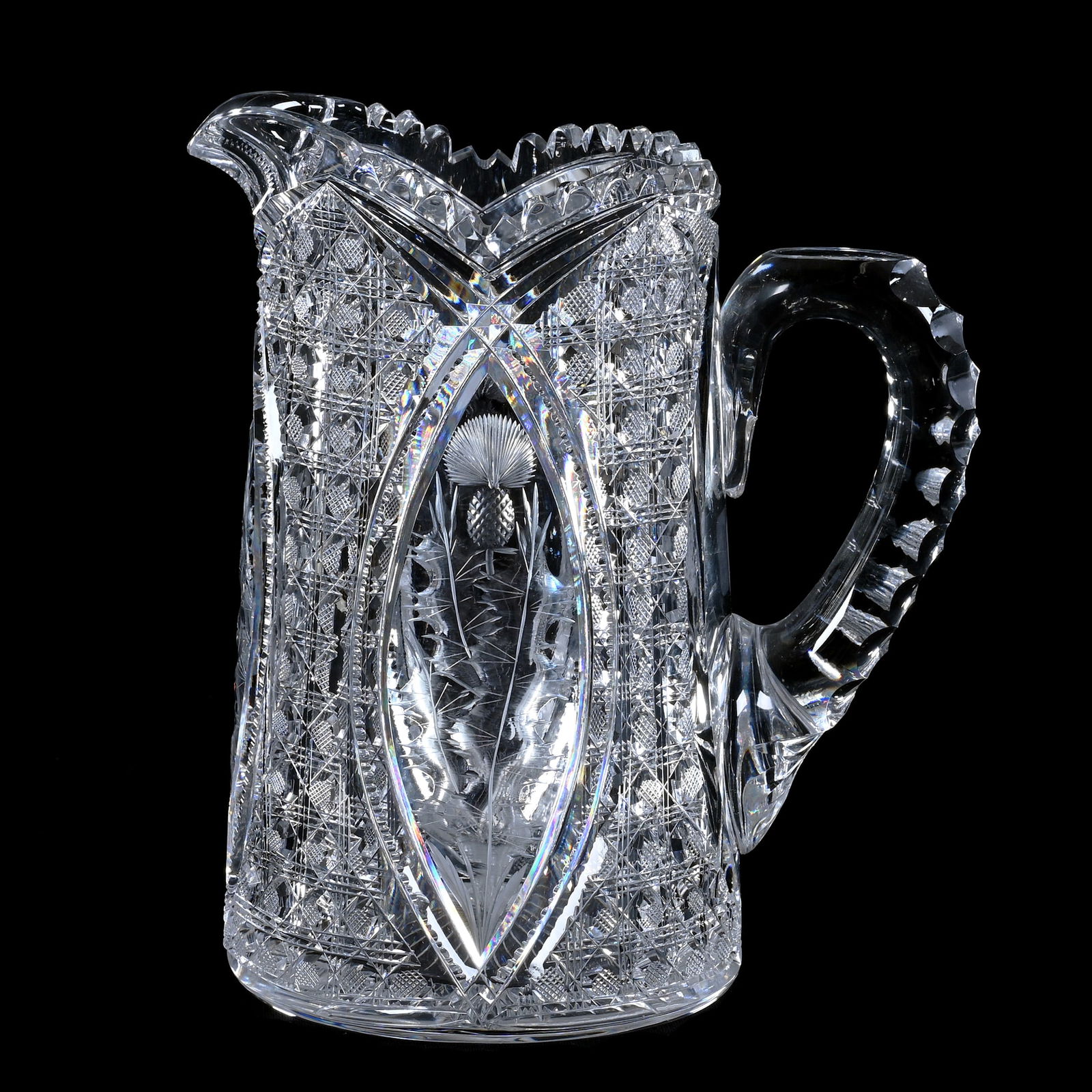 Pitcher, ABCG, Three Cut Octagon & Panel Engraved Thistle By Pairpoint (1 of 3)