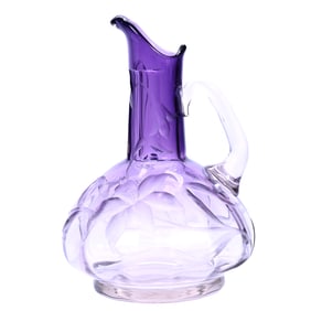 Pitcher, Unmarked Moser Art Glass, Amethyst Shading To Clear