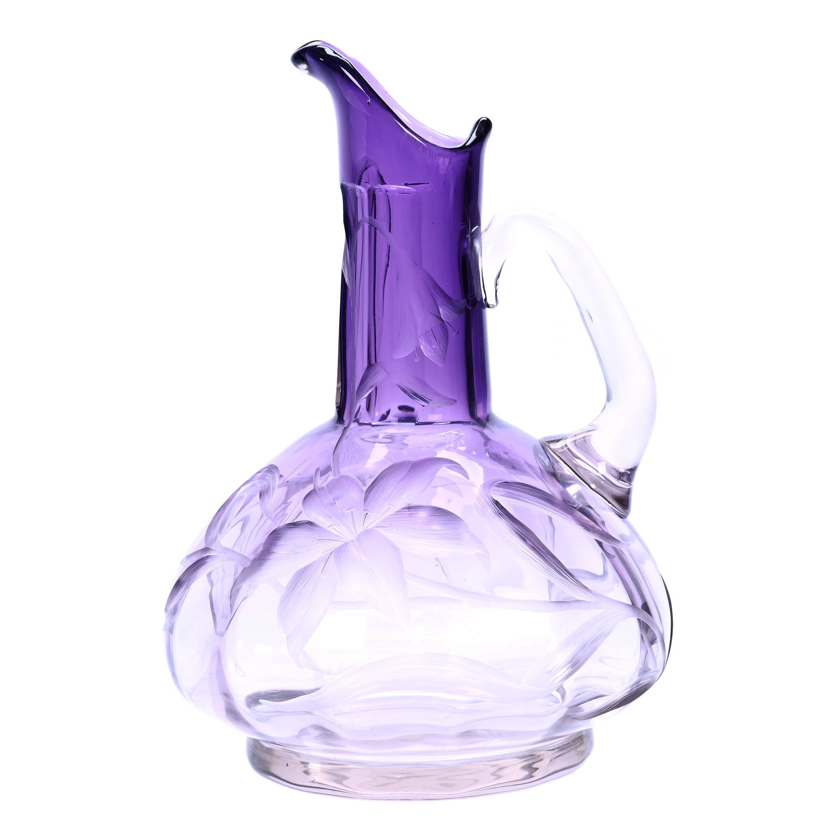 Pitcher, Unmarked Moser Art Glass, Amethyst Shading To Clear (1 of 3)