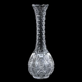 Vase, ABCG, Signed Hawkes, Alternating Hobstar Arches With Prism Fields, Long Honeycomb Neck