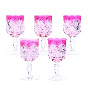 (5) Wine Stems, BPCG, Cranberry Cut To Clear