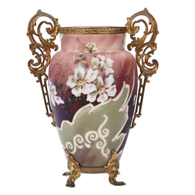 Two Handled Footed Vase, Wavecrest Banner Mark