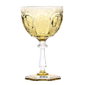 Wine Stem, BPCG, Yellow Engraved To Clear Featuring Panels Of Floral & Insect Decor