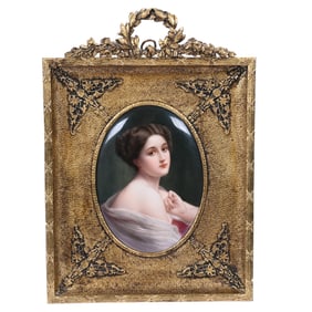 Oval Plaque Marked K.P.M, Hand Painted Portrait Of Young Woman, Artist Signed Wagner