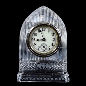 Desk Clock, ABCG, Signed Sinclaire Diamond And Silver Threads Pattern