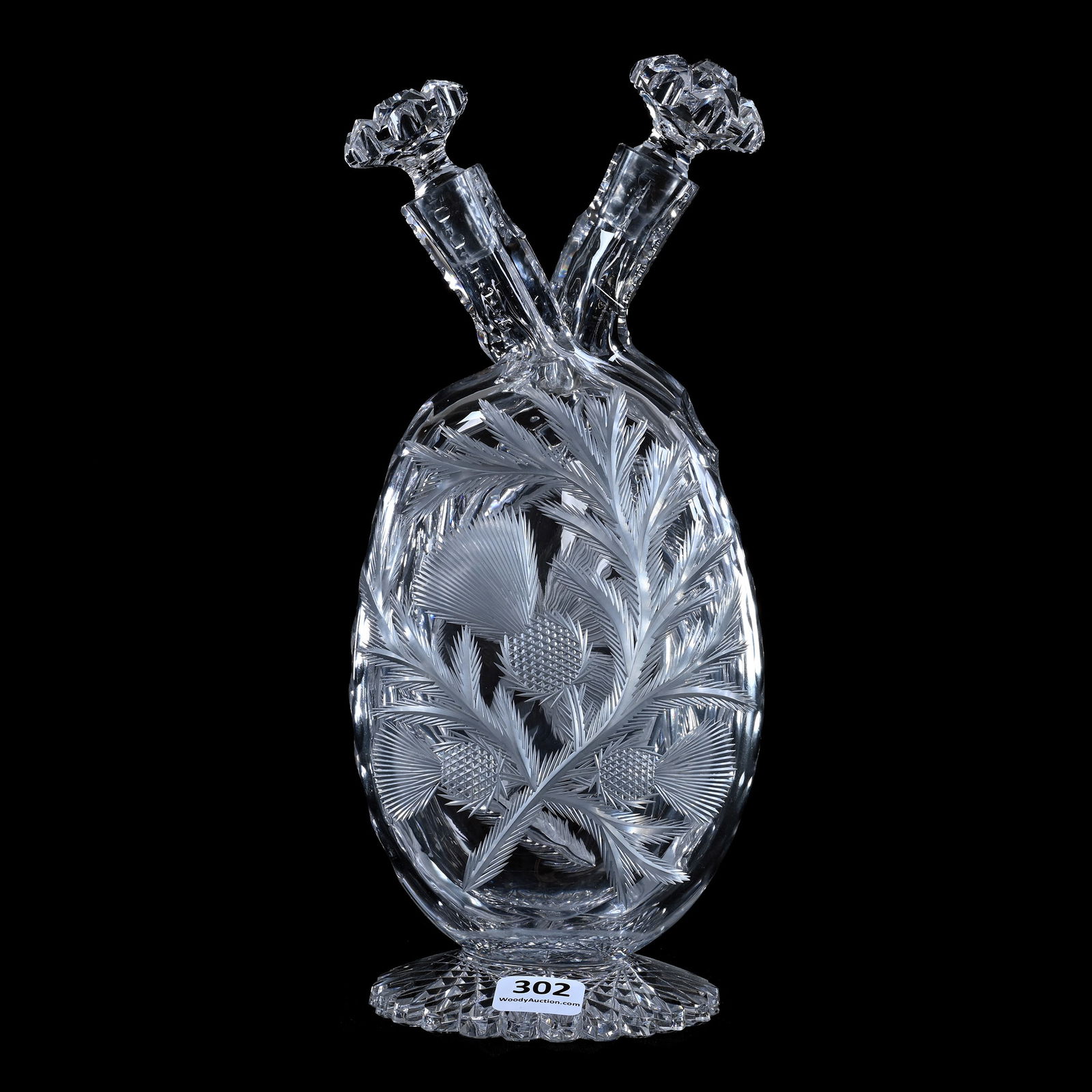 Double Decanter, ABCG, Engraved Blooming Thistle Pattern (1 of 4)