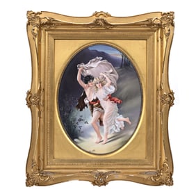 Oval Porcelain Plaque, Unmarked, Hand Painted, Artist Signed M. Deidesheim