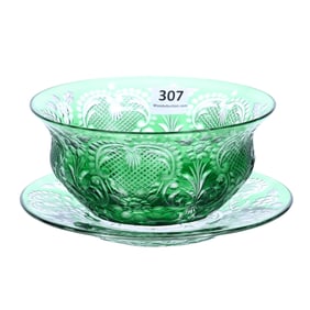 Fingerbowl & Underplate, BPCG, Green Cut To Clear