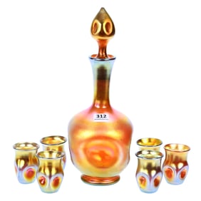 Decanter Set Marked Aurene #2750 By Steuben Art Glass