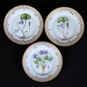 (3) Plates Marked Royal Copenhagen, Flora Danica, Hand Painted