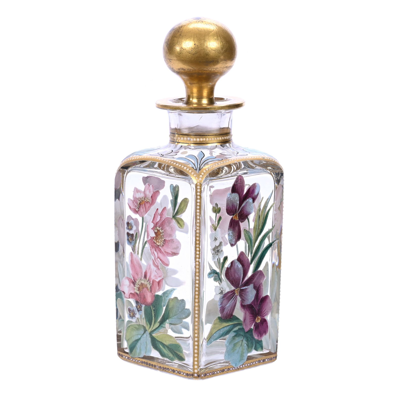 Square Cologne Bottle, Unmarked Clear Bohemian Art Glass (1 of 4)