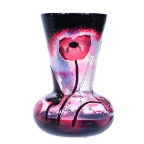 Vase Signed Daum Nancy French Cameo Art Glass, Fire Polished