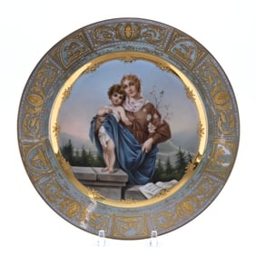 Plate With Dresden Beehive Mark, Hand Painted Scene Of Woman & Child Titled "Liebe"