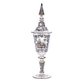 Pedestal Covered Goblet/Pokal, Bohemian Clear Cut Panel
