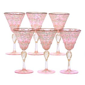 (6) Goblets, Salvati Murano Hand Painted Art Glass
