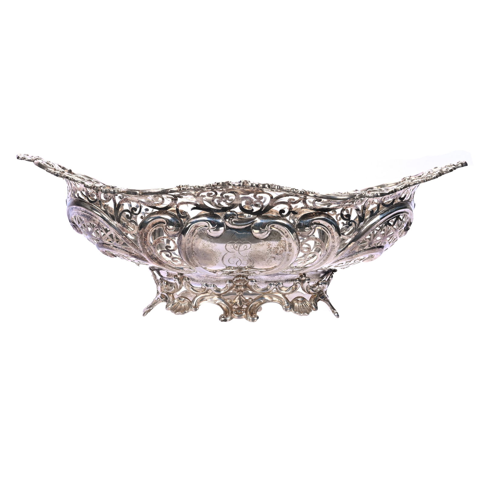 Oval Footed Bowl, Sterling Silver Marked Gorham #3024: Oval Footed Bowl, Sterling Silver Marked Gorham #3024, 4.5" x 12.25" x 9", Elaborate Reticulated Design, Total Weight Of 690 Grams, Arkansas Private Estate Collection