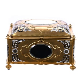 Large Vanity Box, French Gilded Metal With Inset Oval Beveled Mirrors