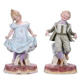 Pair Bisque Figurines Marked Heubach