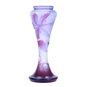 Vase Signed Galle French Cameo Art Glass, Fire Polished