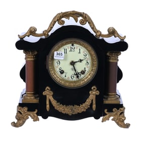 Ansonia Toulon Iron Mantel Clock, Painted Black Iron
