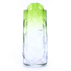 Vase, Unmarked Moser Art Glass, Green Shading To Clear
