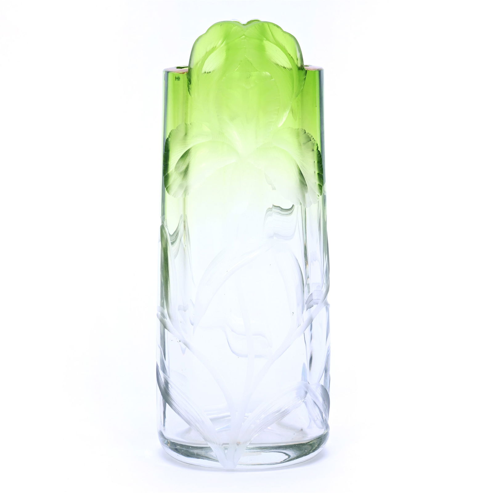 Vase, Unmarked Moser Art Glass, Green Shading To Clear