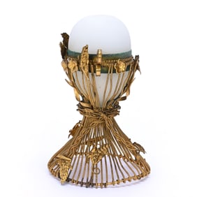 Figural Jewel Box, White Frosted Opaque Art Glass Egg-Shaped Box