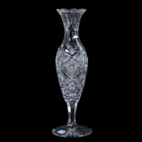 Pedestal Vase, American Brilliant Cut Glass, Hobstar, Fan, And Prism Motif