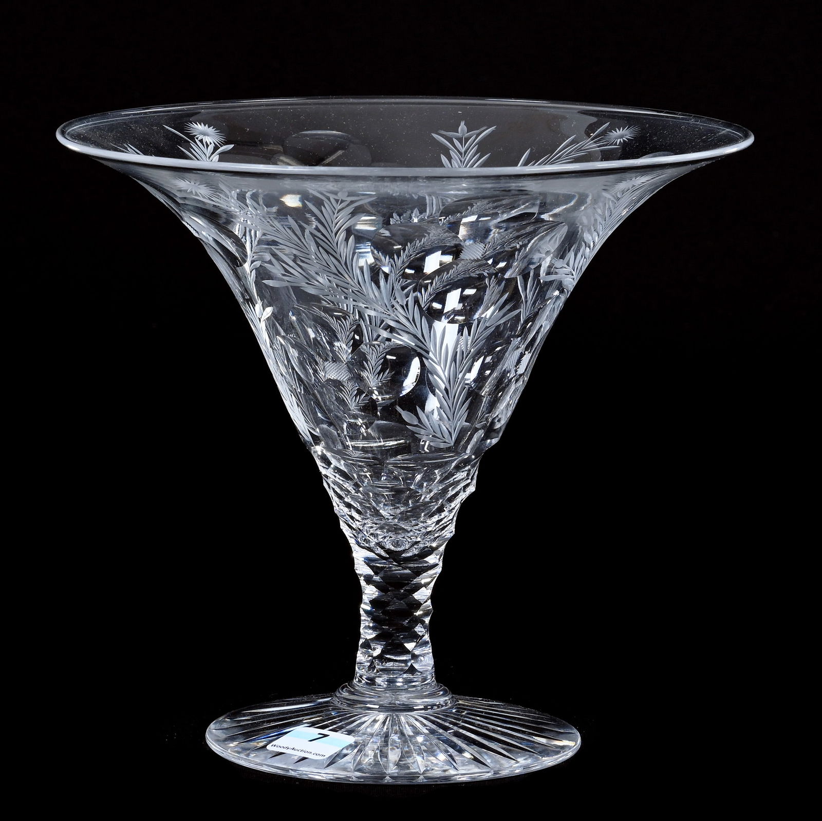 Tazza, American Brilliant Cut Glass, Smilax Pattern By Pairpoint: Tazza, American Brilliant Cut Glass, Smilax Pattern By Pairpoint, 7" x 8", Ray Cut Foot, Arkansas Private Estate Collection.