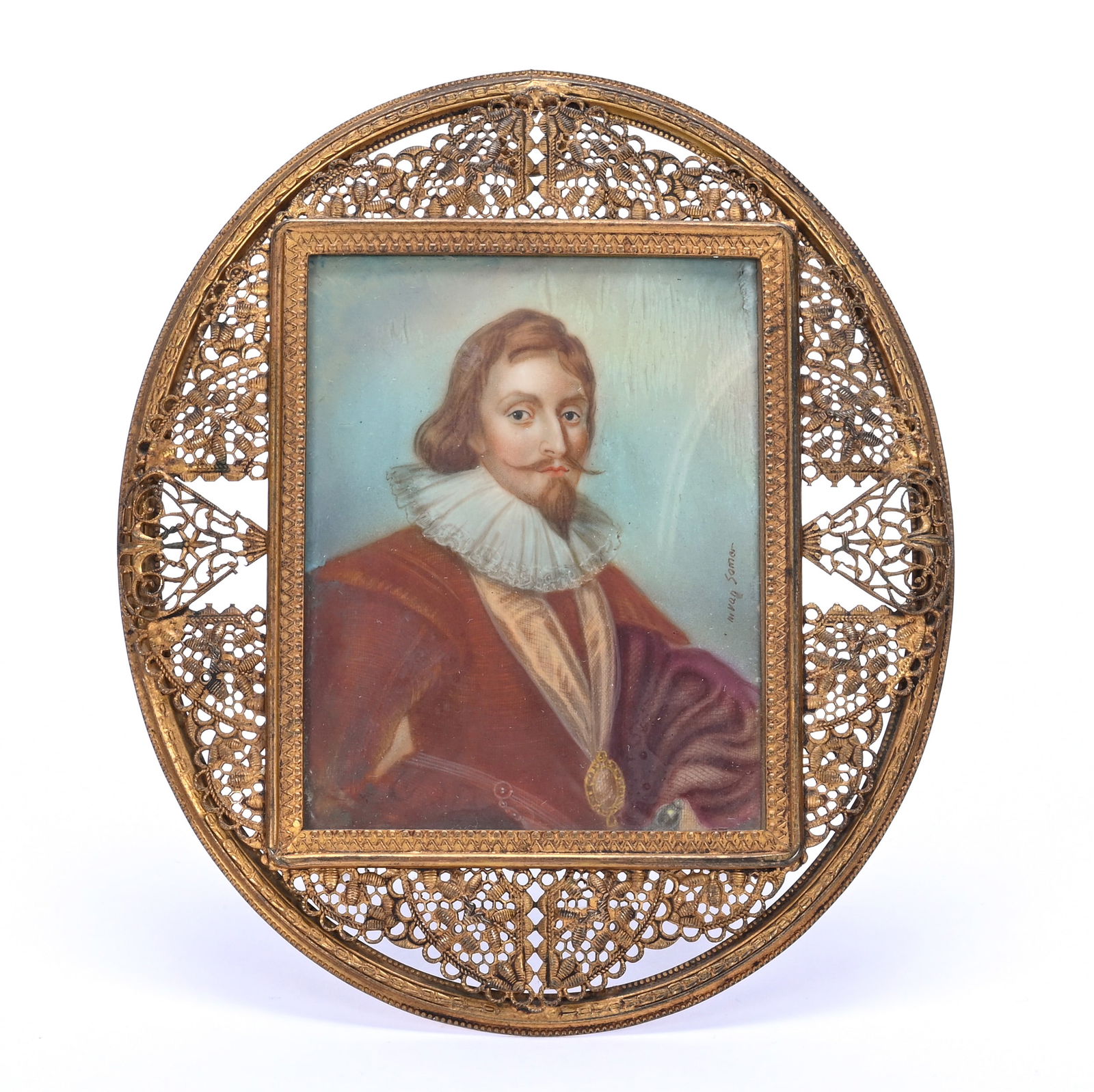 Hand Painted Portrait, Artist Signed M. Van Somer (1 of 3)