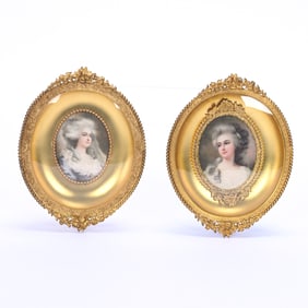 Oval Portraits Mounted In Elaborate Gilt Metal Frames