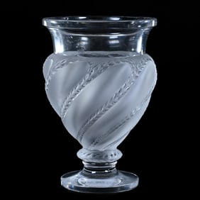 Pedestal Vase, Signed Lalique France, Ermenonville Pattern