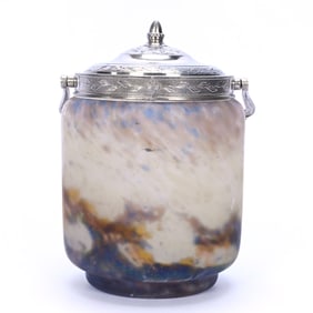 Biscuit Jar, Signed Muller Fres Luneville, French Art Glass
