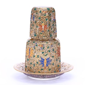 Four Piece Tumble Up, Unmarked Moser, Clear Art Glass