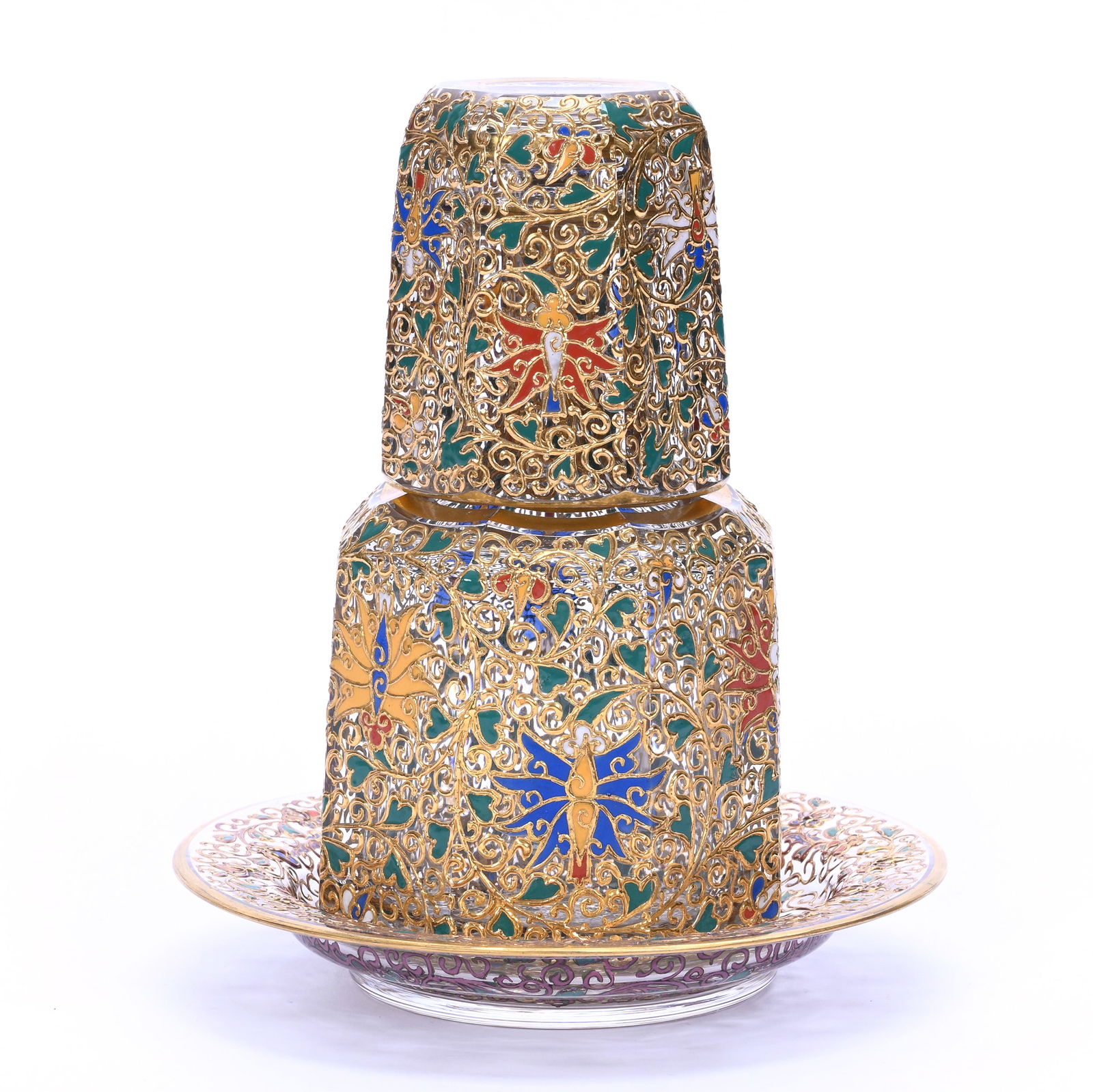 Four Piece Tumble Up, Unmarked Moser, Clear Art Glass (1 of 3)