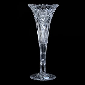 Trumpet Vase, American Brilliant Cut Glass, Signed Egginton Marquis Pattern