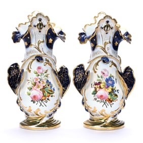 Pair French Vases, Unmarked Old Paris, Model No. 213