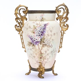 Two Handled Footed Vase, Unmarked Wavecrest