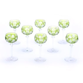 (8) Wine Stems, Brilliant Period Cut Glass, Berncastel Pattern By Val St. Lambert