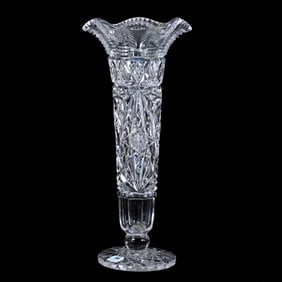 Pedestal Vase, American Brilliant Cut Glass, Signed Hawkes