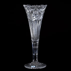 Trumpet Vase, American Brilliant Cut Glass, Signed J. Hoare Pluto Pattern
