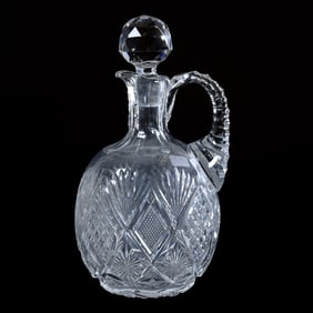 Ovoid Shaped Decanter, American Brilliant Cut Glass, Harvard Pattern Attributed To Libbey