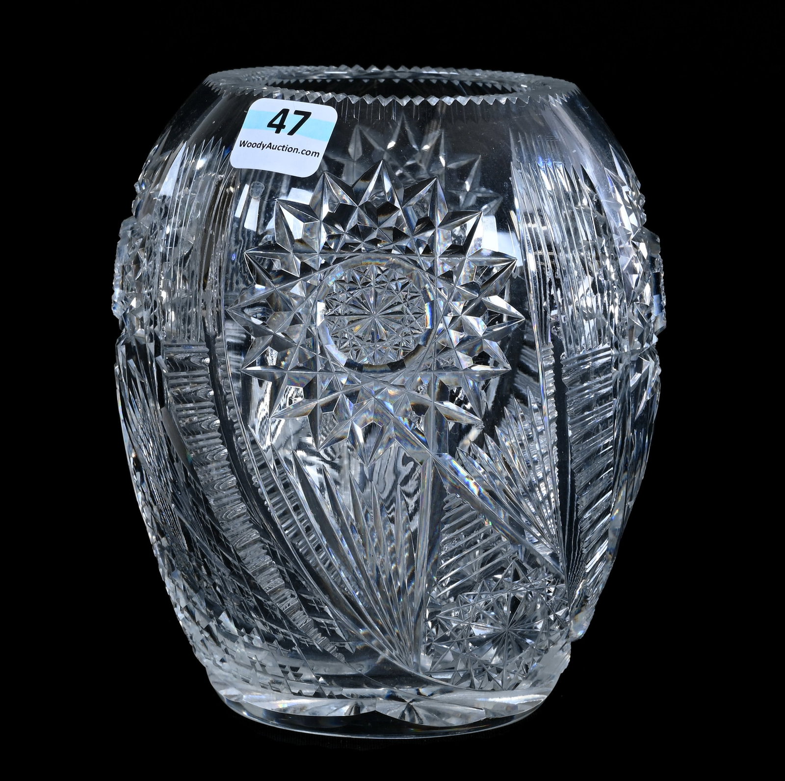 Vase, American Brilliant Cut Glass, Modified Comet-Type Design: Vase, American Brilliant Cut Glass, Modified Comet-Type Design, 5.75" x 5", Notched Rim, This Piece May Have Been Converted, Arkansas Private Estate Collection.