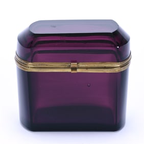 Casket Shaped Jewel Box, Solid Amethyst Art Glass